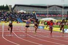 Kellie Wells beats Sally Pearson in the 100 metres hurdles, 2012 Samsung Diamond League, Crystal Palace, London.